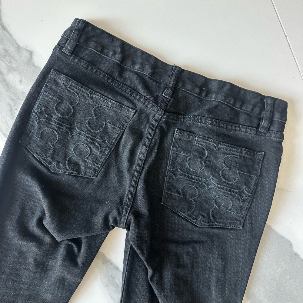Tory Burch Super Skinny Black Denim Jeans Back Pocket Logo Size 28